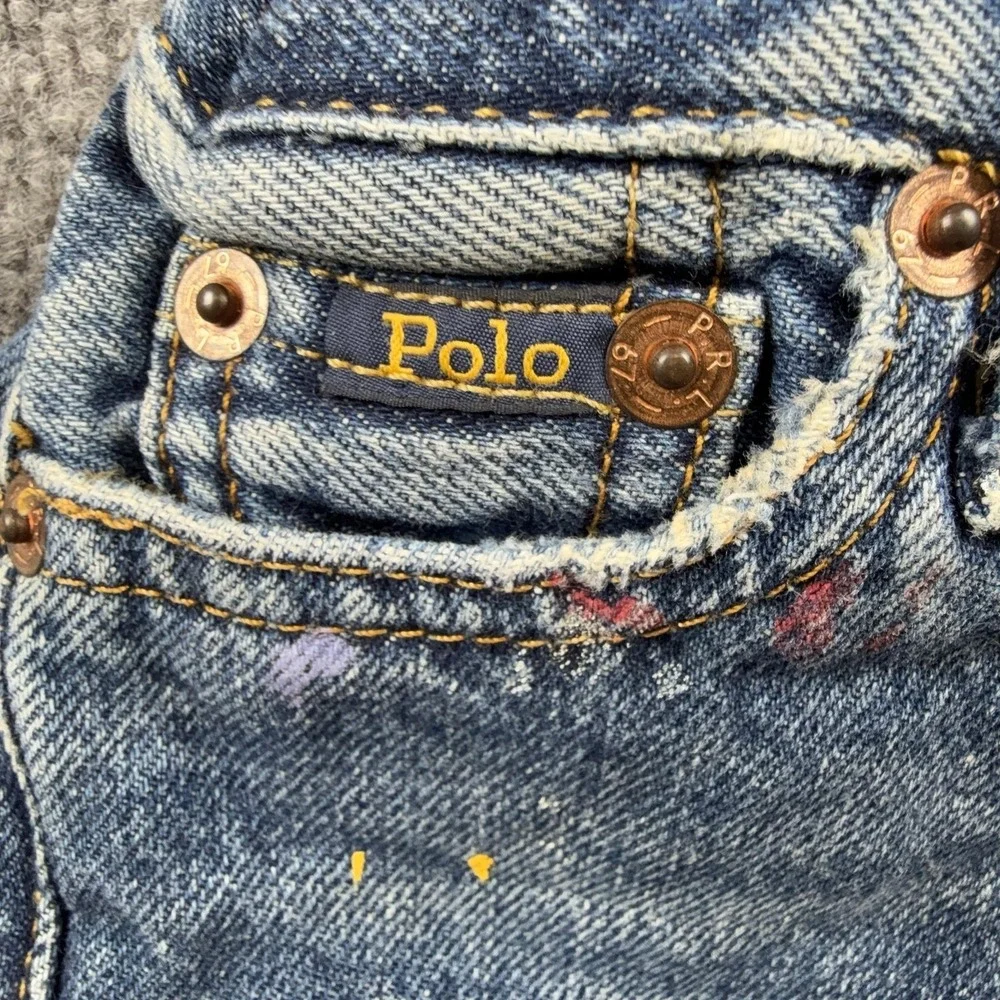 Polo Ralph Lauren Shorts 4T Blue Denim Cutoff Paint Splatter Frayed Hem